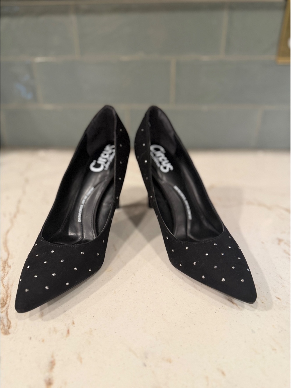 Circus by Sam Edelman Black Studded "Harmony" Pointed Toe Pump Heels Sz 7